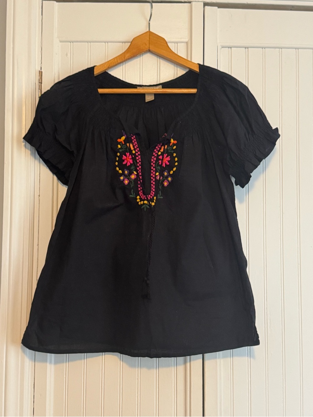Embroidered Black Short-Sleeve Women's Top
